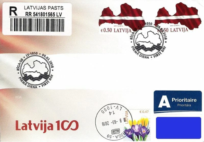 Latvia 2018 (05) National Flag (addressed FDC) - Image 1 of 2