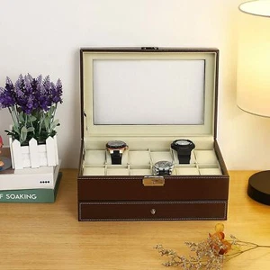 Leather Watch Box Organizer Watch Storage Jewelry Display 12 Slots for Men/Women - Picture 1 of 7