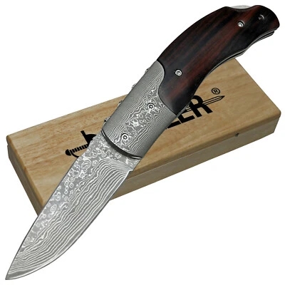 Haller Damast Taschenmesser Klappmesser Back Lock Ebenholzgriff Geschenkbox