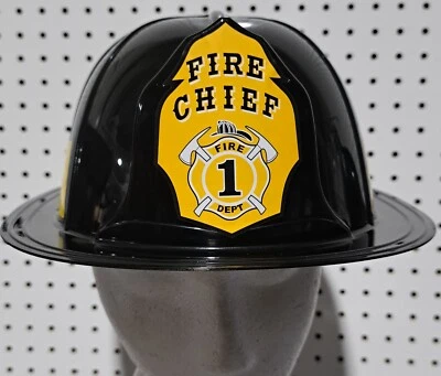 Sombrero de Jefe de Bomberos - Bombero - Plástico Negro - Accesorio de Disfraz - Adulto Adolescente Foto 1 de 3