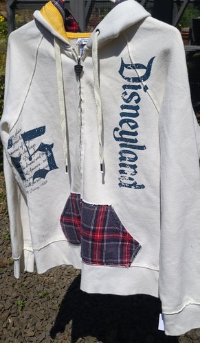 OFF WHITE Felpa con cappuccio e zip Disneyland Resort 55° anniversario Topolino crema plaid grande unisex