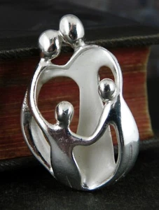 Carolyn Pollack Relios 925 Sterling Silver Loving Family Pin / Brooch Pendant - Picture 1 of 7