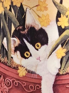 Vtg Ashdene of Australia/Lowell Herrero Bone China Mug, Cat in Daffodils, New IB - Picture 1 of 11