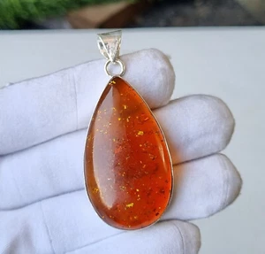 Amazing Drop Amber Gemstone 925 Sterling Silver Handmade Gift Her Pendant PG1693 - Picture 1 of 4