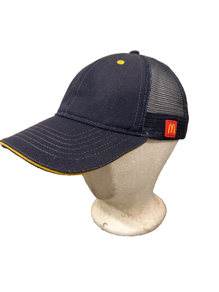 McDonalds Employee Uniform Logo Trucker Cap Hat Blue Hook & Loop Mesh Snapback - Image 1 of 4