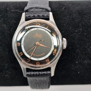 VTG Mido Multifort Ladies Super-Automatic Watch 1950s Black Leather Strap 25mm - Picture 1 of 12
