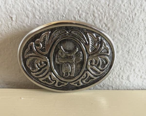 Vintage Gürtelschnalle Westernsattel oval Metall Cowboy Avon - 3" x 2,25" - Bild 1 von 5
