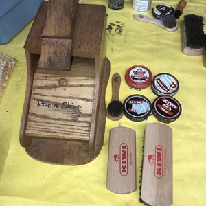 Vintage Solid Oak Wood Karoff Rise 'N Shine Shoe Shine Box With Brushes & Polish - Picture 1 of 6