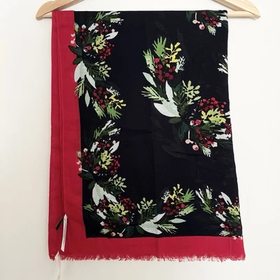 Talbots Women Scarf Wrap Oversized Black Red Floral Holiday Christmas NWT - Image 1 of 4
