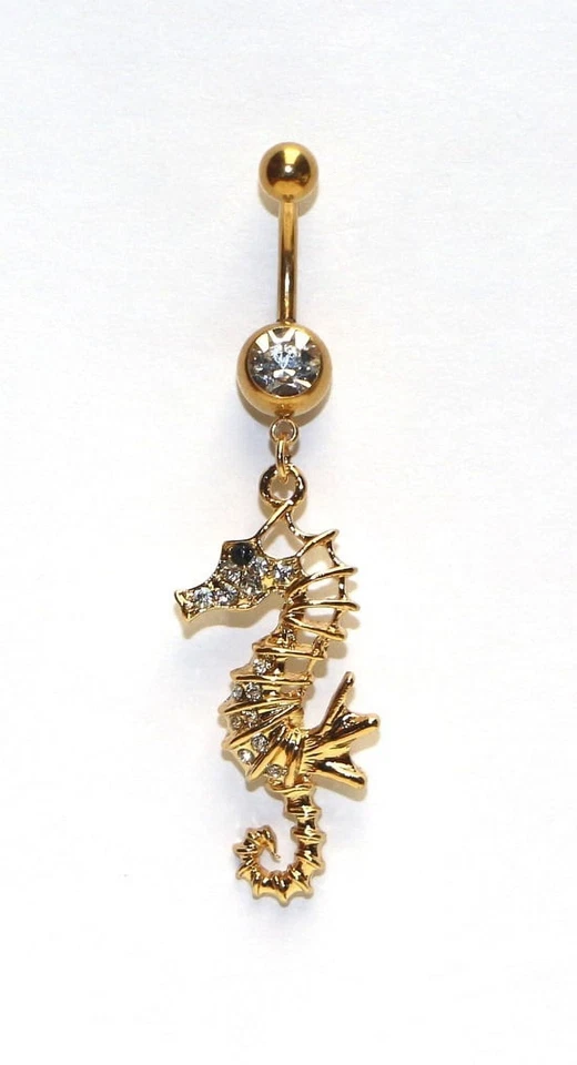 Hypoallergenic Surgical Steel gold plated cubic zirconia stone seahorse - Image 1 of 1