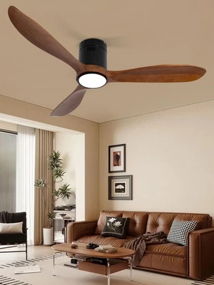 VACILL Wood Flush Mount Ceiling Fan with 52 inch, Dark Brown - Image 1 of 4