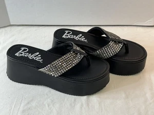 Barbie Sandalen Damengröße 8 schwarz Plateau Keilabsatz Strass Riemen-Flip-Flops - Bild 1 von 6