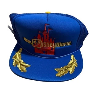 Vintage Walt Disney World Snap Back Mesh Hat NEW 90s Blue Gold Embroidered Lapel - Picture 1 of 7