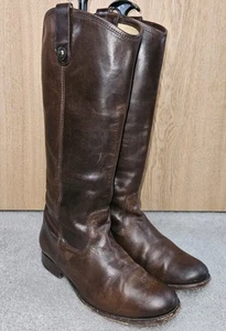 Frye Women Brown Leather Melissa Button Knee High Riding Boots Extended Calf - Picture 1 of 8