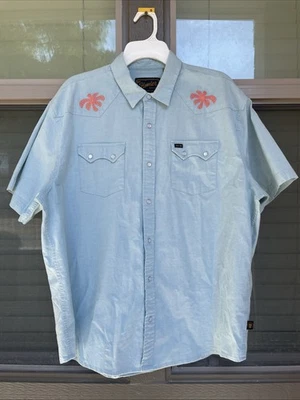 Howler Bros Men’s Crosscut Deluxe Shirt XL Fronds Leaf Nile Blue Short Sleeve - Image 1 of 4