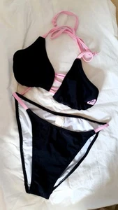 Roxy New Sun Black Bikini Set T3 10-12 String High Leg Y2k In Original Case Pink - Picture 1 of 10