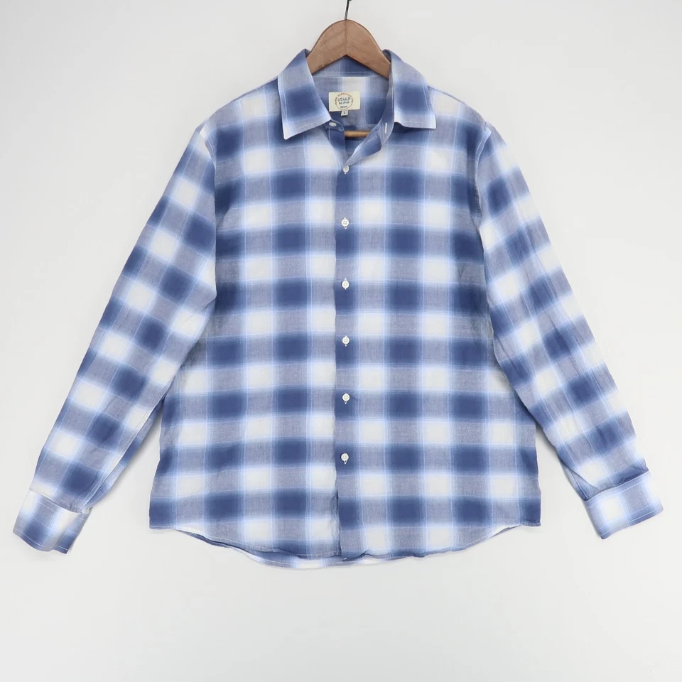 Milano Borromeo CMP Stamp Shirt Mens Large Blue White Plaid Stretch Cotton - Image 1 of 4