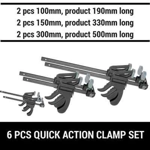 6 PCS QUICK RELEASE BAR F GRIP CLAMP SET, 2PC-100MM, 2PC-150MM, 2PC-300MM - Picture 1 of 6