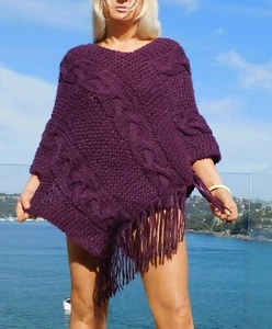 VINTAGE Boho 1970s Original Hippy Textured Crochet Knit Fringed Retro Poncho - Picture 1 of 6
