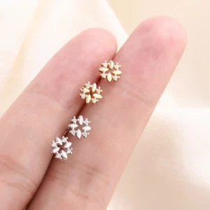 925 Sterling Silver Tiny Flower Wreath CZ Gems Stud Earrings Women Girl Gift UK - Picture 1 of 8