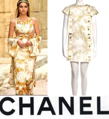 New Chanel 2018 Greece White Denim Gold Leather Mini Dress 34 36 2 4 18c Logo S - Image 1 of 4