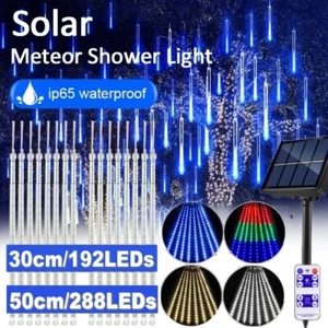 Solar Meteor Shower LED Lights Waterproof Light Tube String Garden Outdoor Decor - Picture 1 of 20