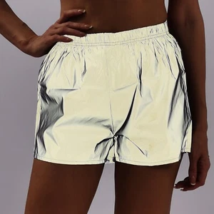 Womens Short Pants Festival Shorts Fitness Hot High Waist Bottoms Metallic - Picture 1 of 25