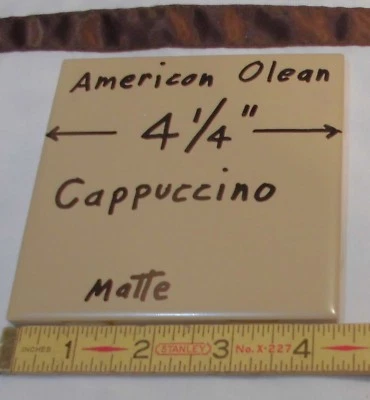 1 件 *卡布奇诺* 浅棕色;4-1/4 英寸哑光陶瓷瓷砖 American Olean 出品;全新 — 第 1/4 张图片