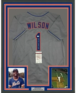 FRAMED Autographed/Signed MOOKIE WILSON 33x42 New York Grey Jersey JSA COA Auto - Picture 1 of 2