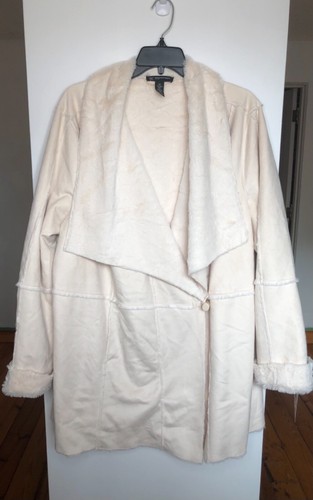 OFF WHITE Cappotto INC International Concepts donna NUOVO bianco sporco pelliccia sintetica scamosciata taglia 2X $259