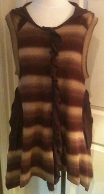 Cárdigan Boho Suéter One 0 One M Vino y Camel Sin Mangas Tejido con Capucha Foto 1 de 4