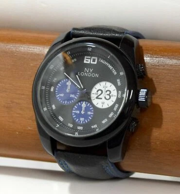 NUEVO NY London 9341-BUBK Reloj de Cuarzo Para Hombre Imitación Cronógrafo Cuero Azul Acento Foto 1 de 4
