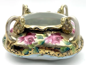 Hand Painted Nippon Vase Planter Roses Porcelain Gold Beaded Moriage 5"x 5"x 3" - Picture 1 of 8