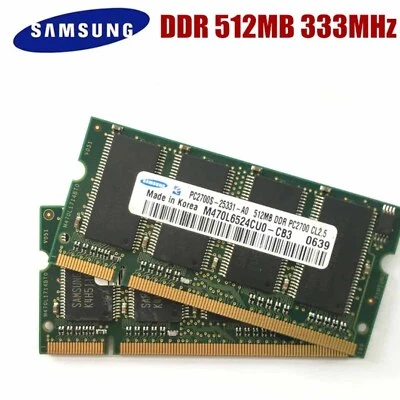 SAMSUNG DDR1 1GB 2X512MB PC-2700S DDR 333MHZ RAM SODIMM Laptop Memoria Notebook Foto 1 de 4