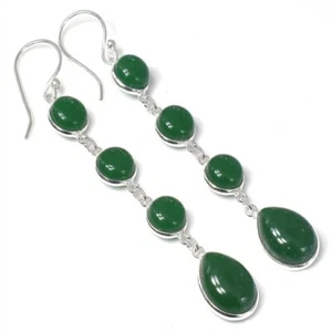 Green Onyx Gemstone Handmade 925 Sterling Silver Jewelry  Earring Size 2.8" - Picture 1 of 1