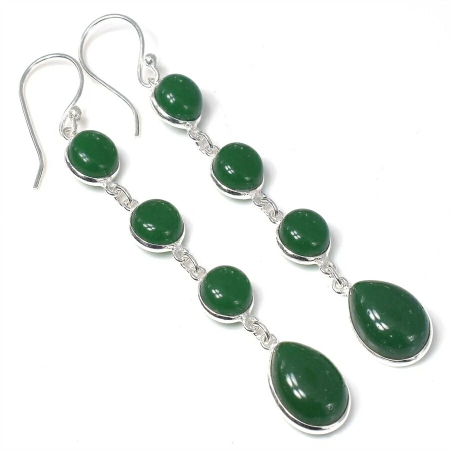 Green Onyx Gemstone Handmade 925 Sterling Silver Jewelry  Earring Size 2.8" - Image 1 of 1