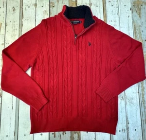 U. S. POLO ASSN. 1/4 Zip Pullover Sweater Men’s Size XL Red Ribbed Cable Knit - Picture 1 of 13