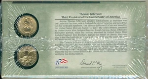 2007-D/P THOMAS JEFFERSON JUEGO DE 2 MONEDAS $1 ACUÑADO EN EL PRIMER DÍA DE ACUÑACIÓN - Imagen 1 de 1