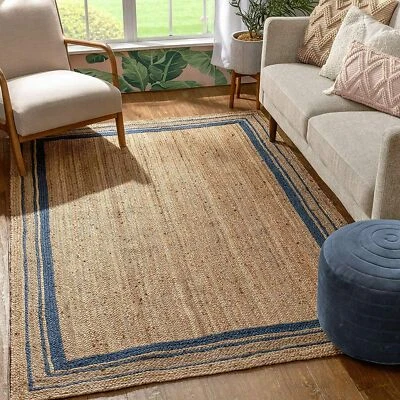 Jute Rug Carpet Rectangle Handmade Farmhouse Rug Home Decor Runner Living Room - Image 1 of 4