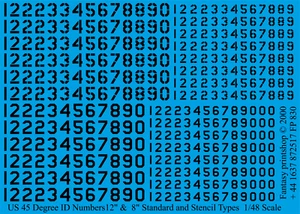 USA 45 DEG ID NUMBERS  12"  8" water slide transfers decals FP 830 BLACK  1/48   - Picture 1 of 1