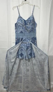 Juniors Blue White Patchwork Maxi Sundress Built in Shorts and Bra Sz XL 15-17 - Picture 1 of 13
