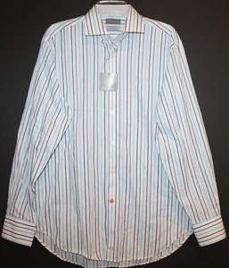 Thomas Dean Mens Size M Blue Striped Button-Front Dress Shirt NWT $110 Size M - Picture 1 of 4