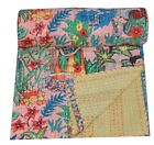 Indian Handmade Kantha Twin Floral Print Cotton Bedding Throw Bedspread Blanket