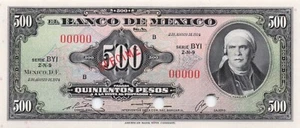 Mexico 500 Pesos Specimen 02.08.1974 Series BYI Uncirculated Banknote - Picture 1 of 2