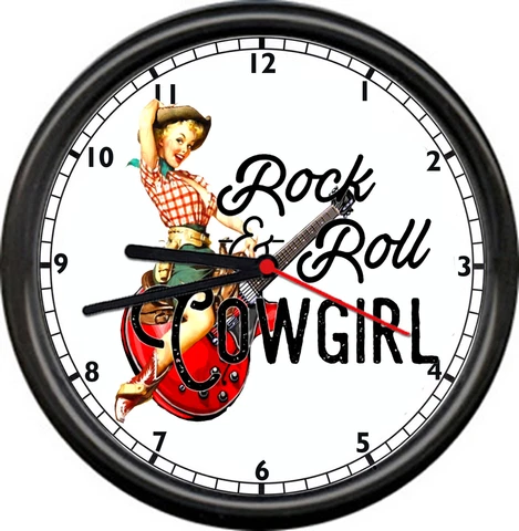 Cowgirl Pinup Girl Country Western Singer Musician Guitar Rock & Roll Wall Clock Cover