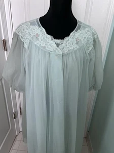 Vintage Shadowline Peignoir Set Nightgown Robe, Lace, Small Blue, Negligee - Picture 1 of 7
