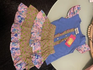 Flit and Flitter Phoebe Collection 2 Piece  Twirly Skirt  floral  Blue/Grn/Pnk - Picture 1 of 7