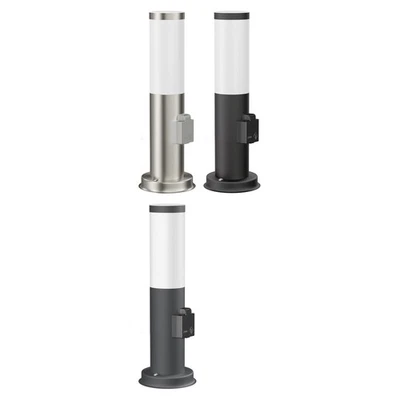 Pollerleuchte PORU mit Steckdose für außen, edelstahl, rund, 38,5cm, inkl. E27 - Bild 1 von 4