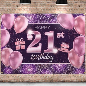 Happy 21st Birthday Banner Backdrop - 21 Birthday Party Decorations Supplies ... - Picture 1 of 7
