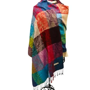 Pashmina Seide Fransen Schal Halstuch Bohemian Chic Paisley Blöcke 76 Zoll x 28 Zoll - Bild 1 von 10